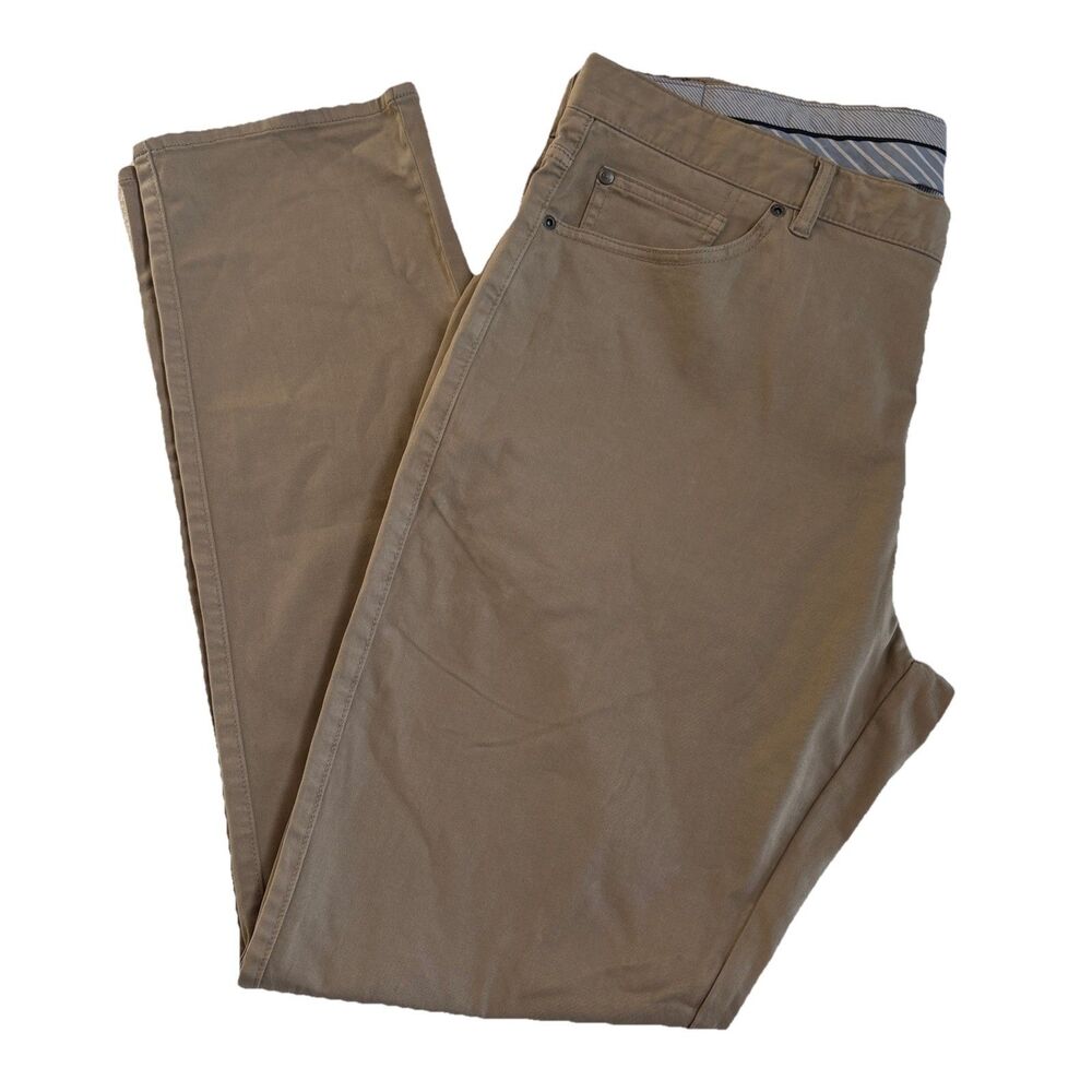 Mens Peter Millar Crown Sport Khaki Tan 5-Pocket Stretch Straight Pants 40x34